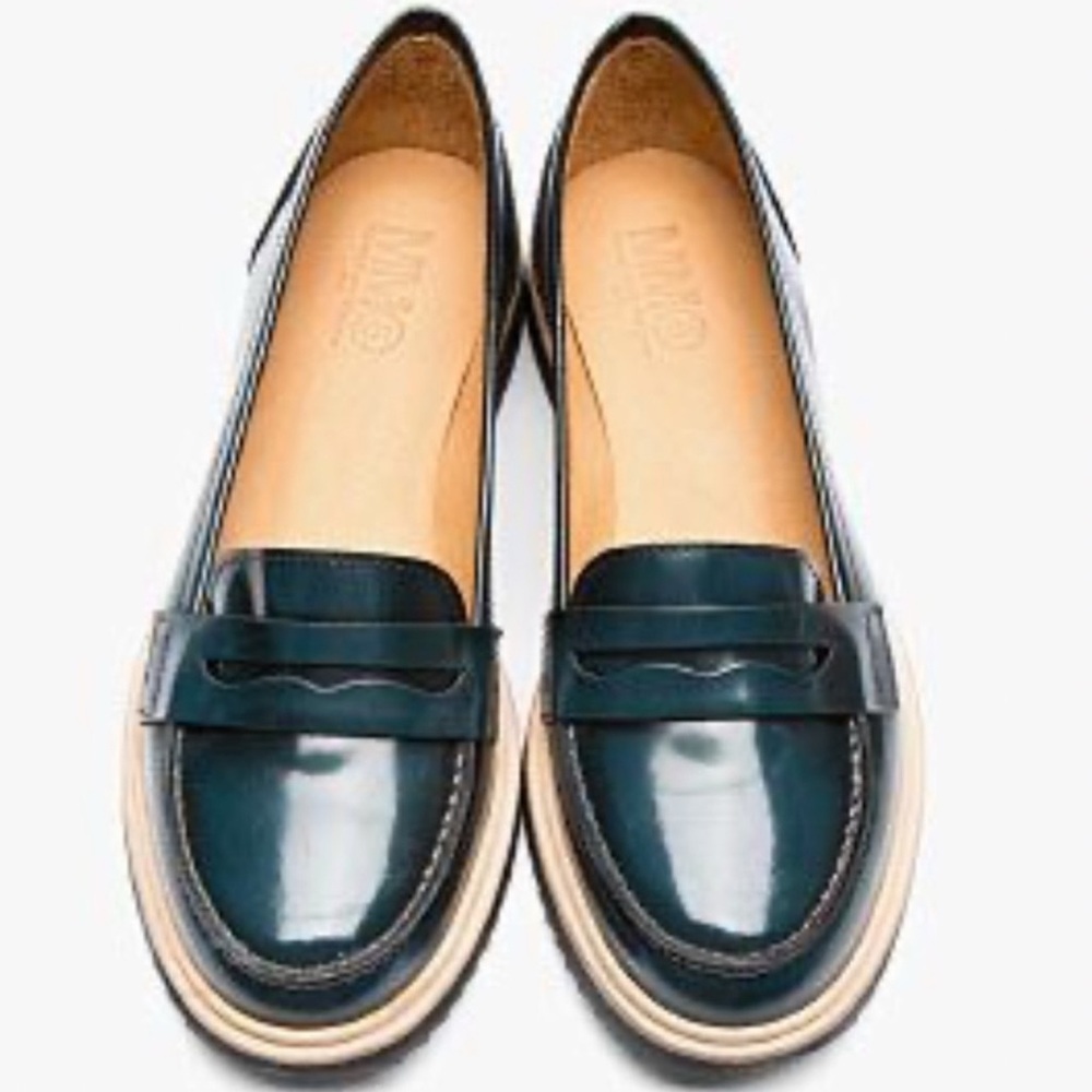 Chic MM6 Maison Margiela Blue Onyx Patent Leather Oxford Loafers